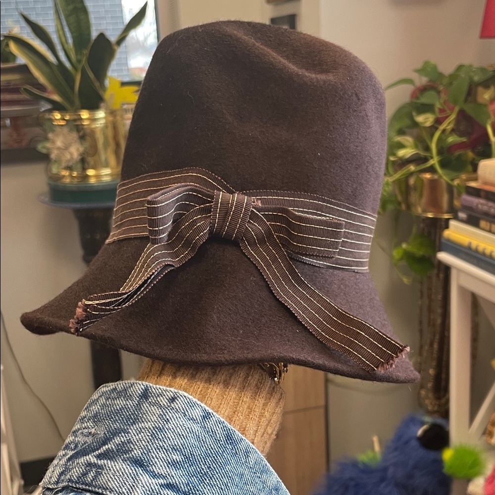 Vintage Henry Pollak New York Peachfelt Brown Wool Hat Paris Boutique  Bow Trim
